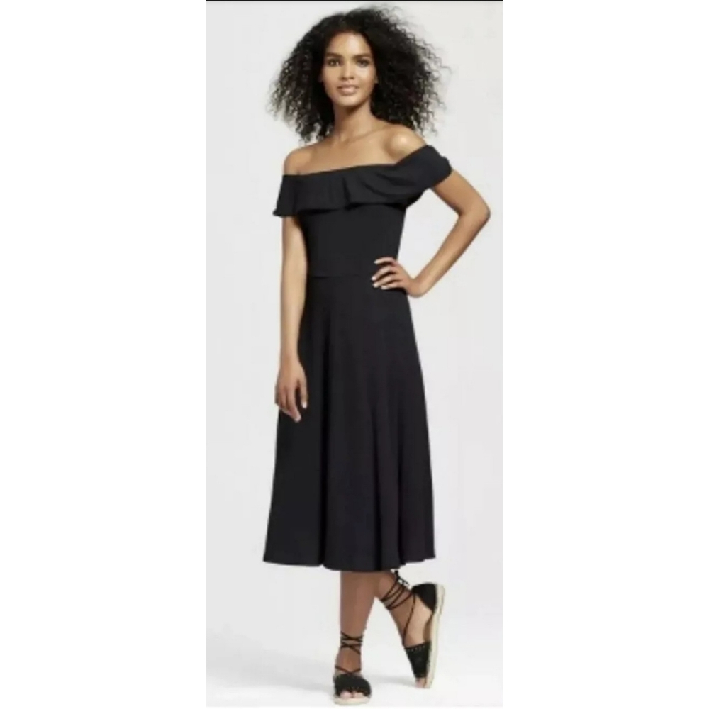 Black Off Shoulder Midi Dress